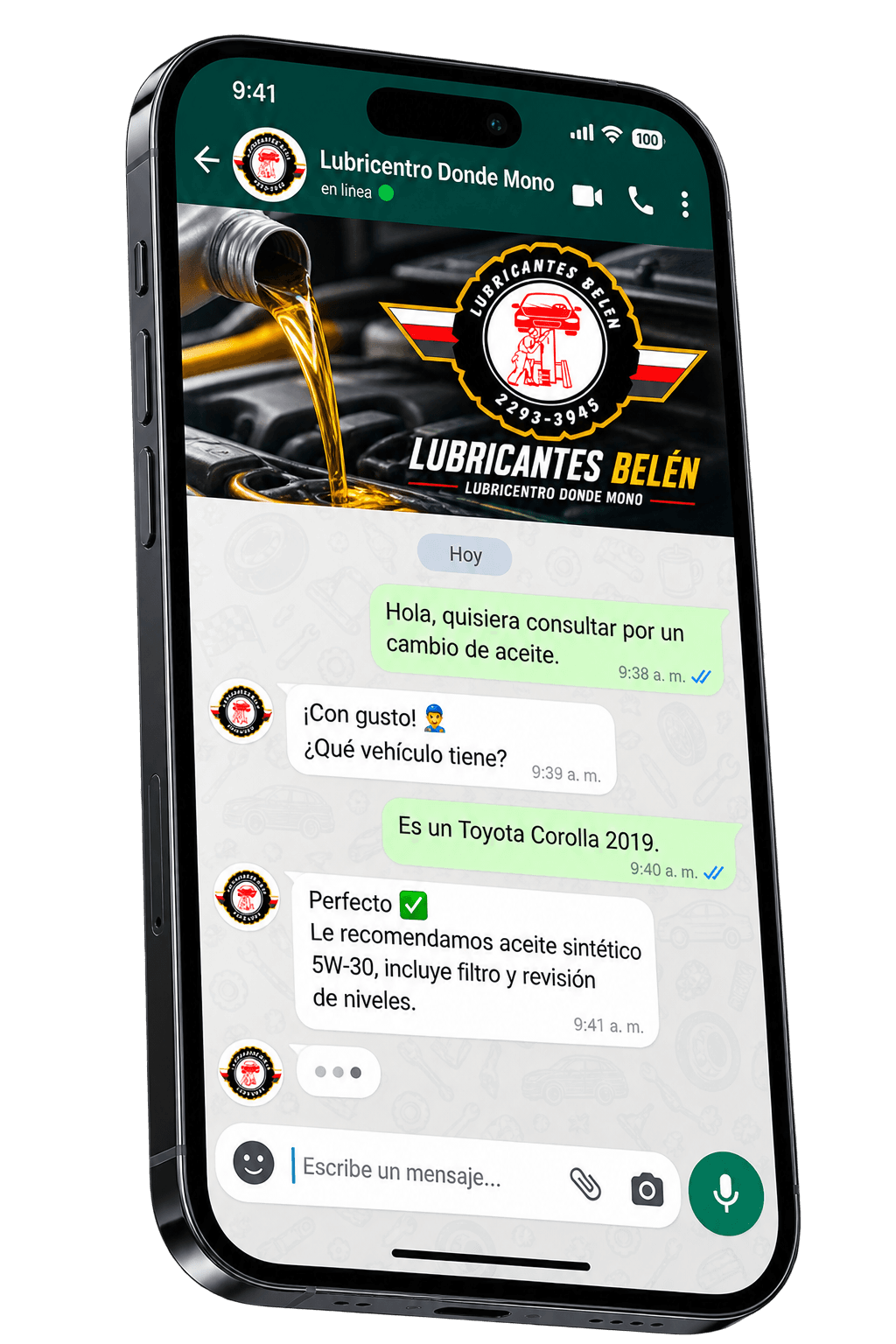 Conversación por WhatsApp con Lubricentro Donde Mono